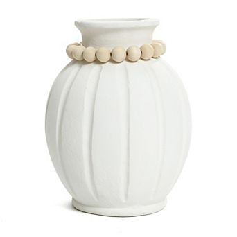 LuxenHome Modern White MgO 15-Inch Tall Round Vase