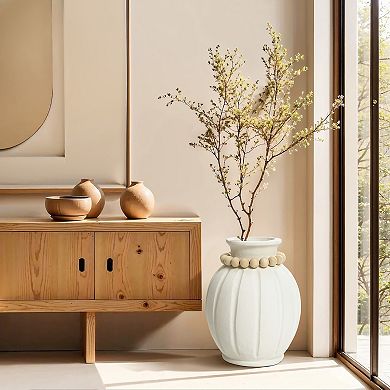 LuxenHome Modern White MgO 15-Inch Tall Round Vase