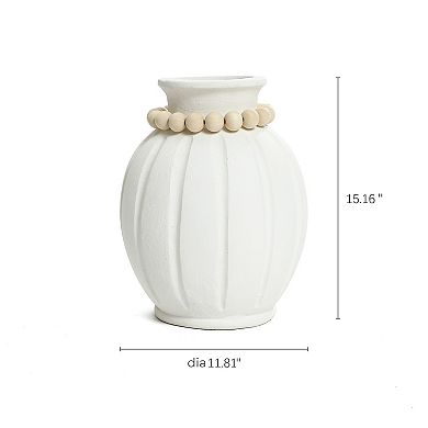 LuxenHome Modern White MgO 15-Inch Tall Round Vase