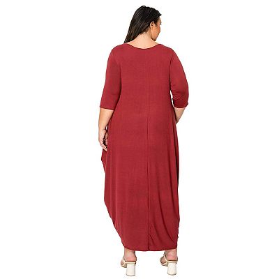 open lace back dress Red Draped Side Long Sleeve Dress