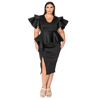 SHOULDER PADDED PEPLUM DRESS ブラック　Sサイズ Ameri（アメリ）の「SHOULDER PADDED PEPLUM DRESS（ワンピース