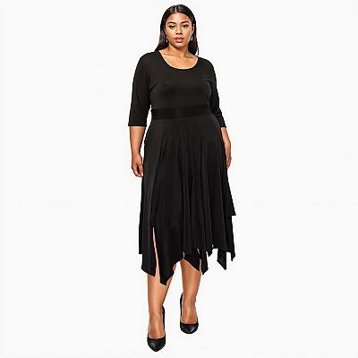 L I V D Women's Plus Size Shay Handkerchief Hem Dress - 1X - Black