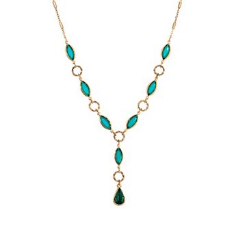 1928 Gold Tone Green Stone Crystal Y-Necklace