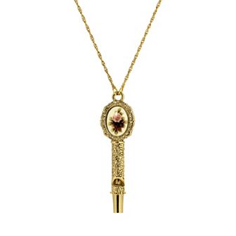 1928 Gold Tone Whistle Cameo Pendant Necklace