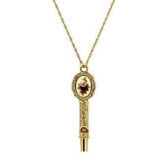 1928 Gold Tone Whistle Cameo Pendant Necklace