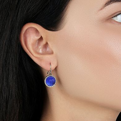 Add a pop of color to your wardrobe with these round ribbed color stone drop earrings from 1928.