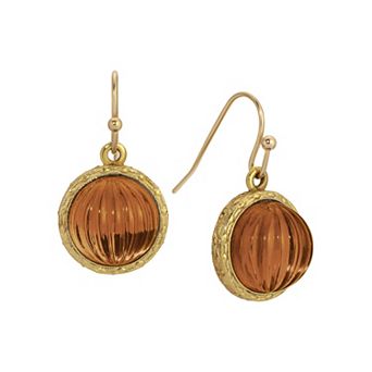 1928 Round Ribbed Stone Drop Earrings