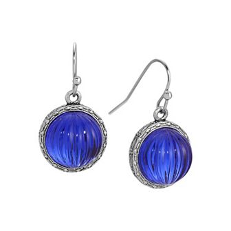 1928 Round Ribbed Stone Drop Earrings