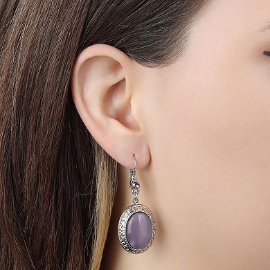 1928 Moonstone & Crystal Oval Drop Earrings