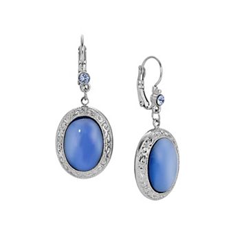 1928 Moonstone & Crystal Oval Drop Earrings