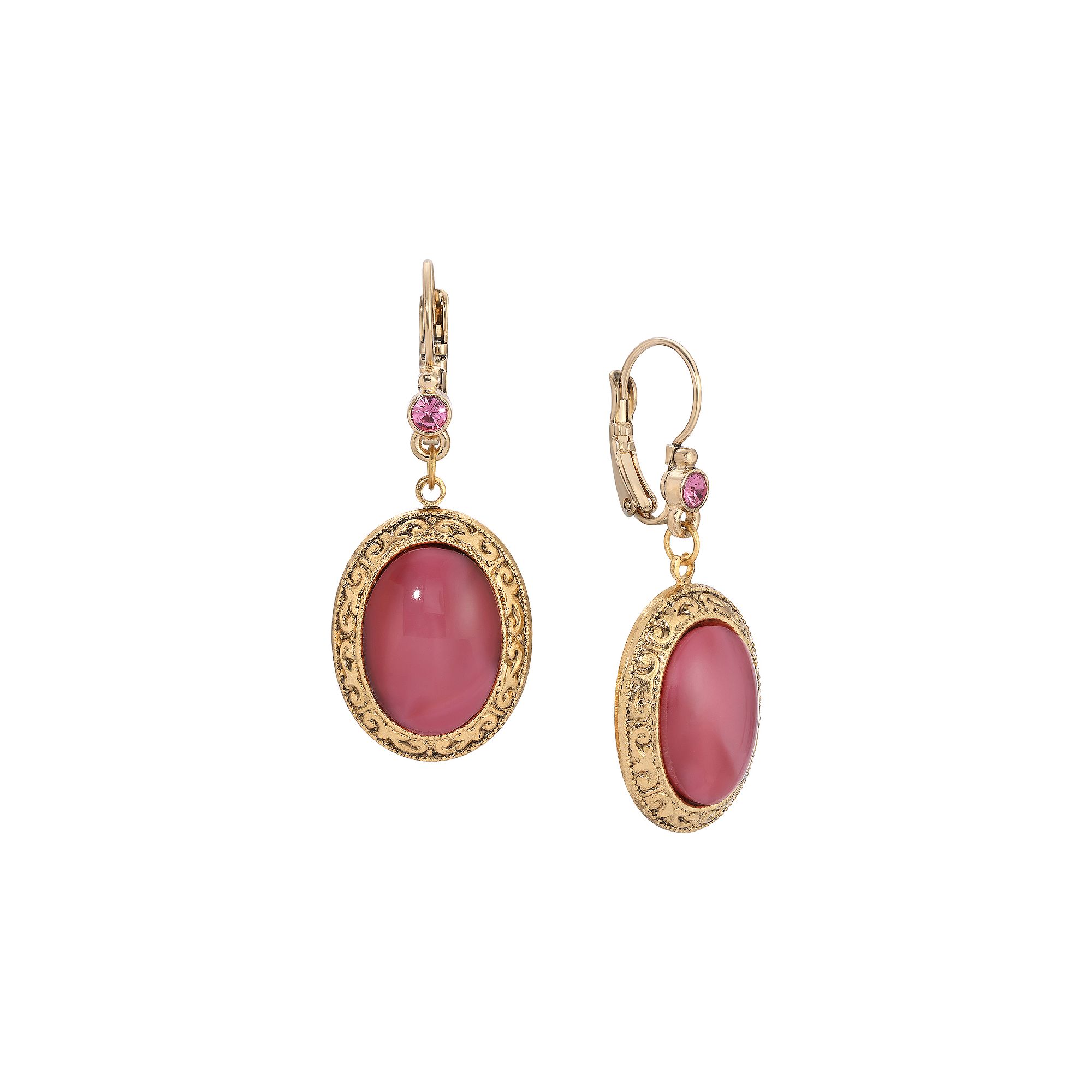 1928 Moonstone & Crystal Oval Drop Earrings, Womens, Pink