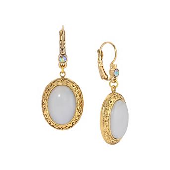 1928 Moonstone & Crystal Oval Drop Earrings