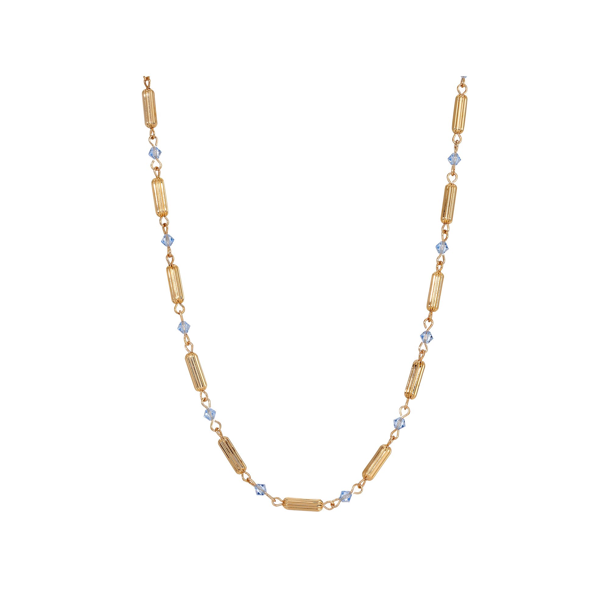 1928 14k Gold Dipped Tube Bead Lantern Crystal Adjustable Necklace, Womens