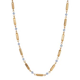1928 14k Gold Dipped Tube Bead Lantern Crystal Adjustable Necklace