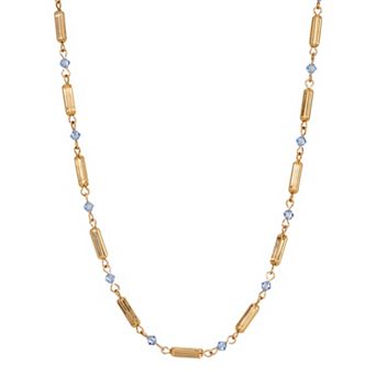 1928 14k Gold Dipped Tube Bead Lantern Crystal Adjustable Necklace