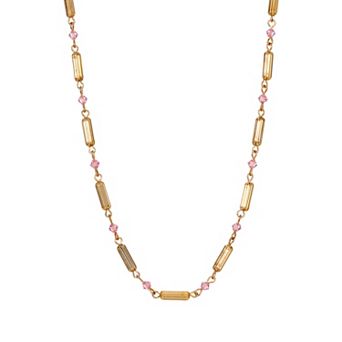 1928 14k Gold Dipped Tube Bead Lantern Crystal Adjustable Necklace