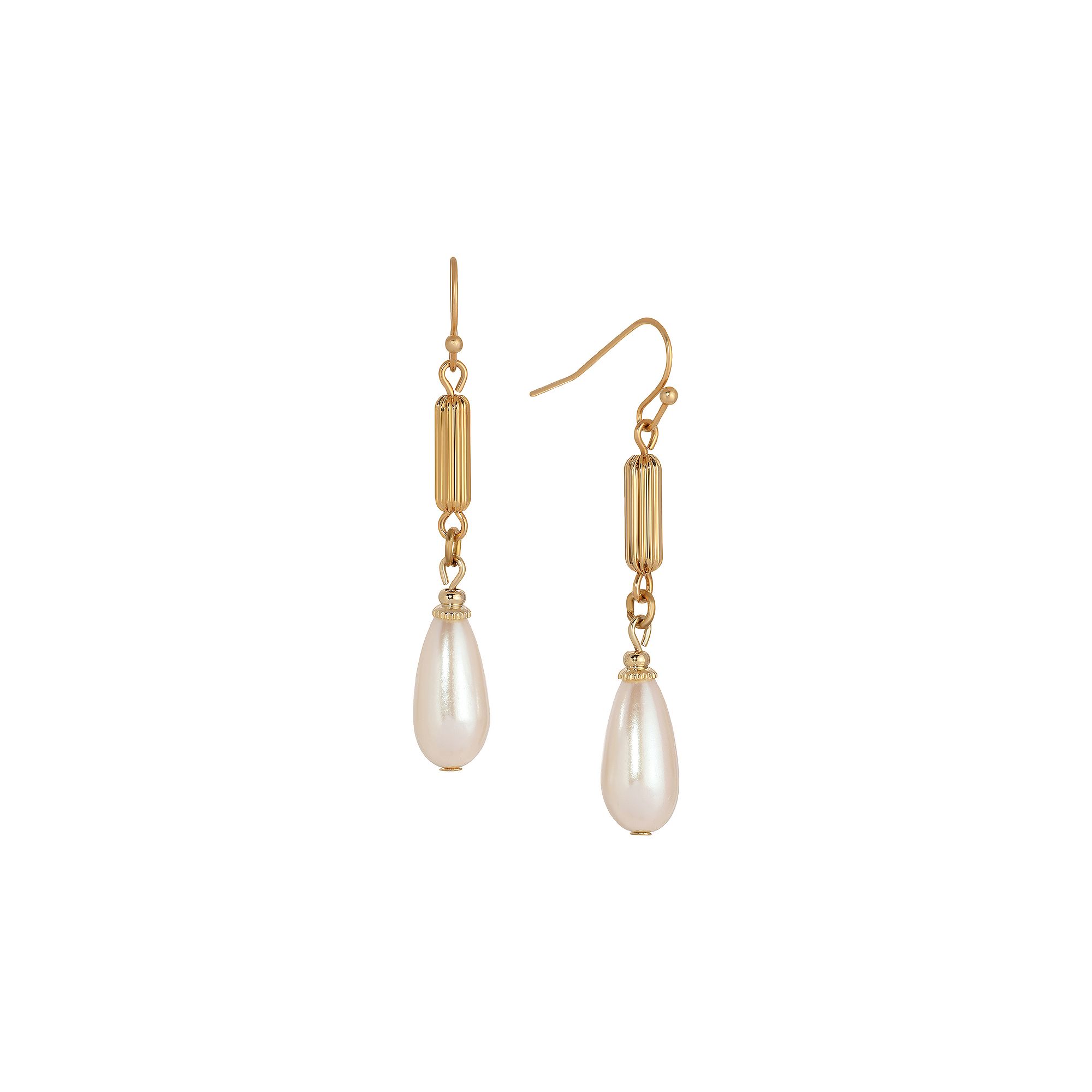 1928 Gold Tone Simulated Pearl Tube Bead Drop Earrings, Womens, White