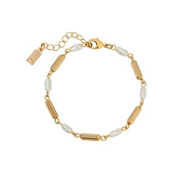 1928 Gold Tone Simulated Pearl Tube Bead Bracelet