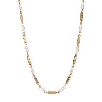 1928 14k Gold Dipped Tube Simulated Pearl Adjustable Necklace