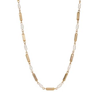1928 14k Gold Dipped Tube Simulated Pearl Adjustable Necklace