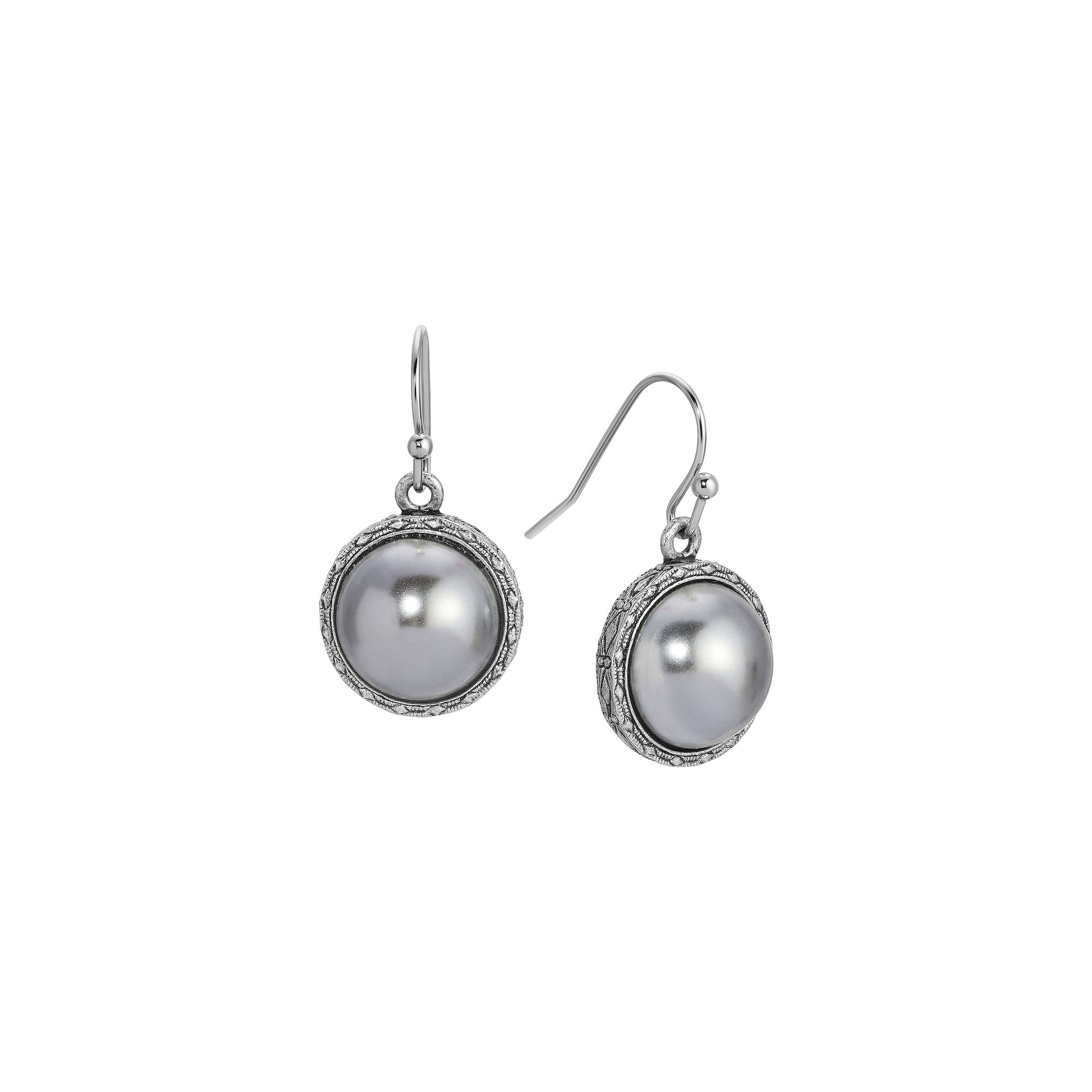 1928 Silver Tone Gray Stone Round Drop Earrings, Womens