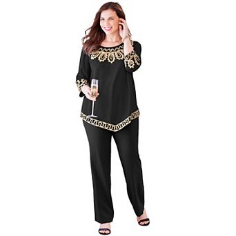 Catherines Women's Plus Size Pointed Hem Embroidered Top