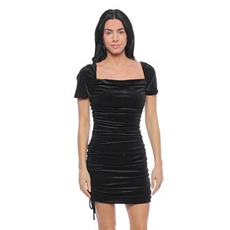 Juniors' Jump Apparel Glitter Velvet Short Sleeve Ruched Mini Dress