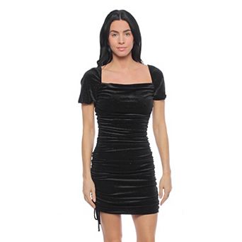 Juniors' Jump Apparel Glitter Velvet Short Sleeve Ruched Mini Dress