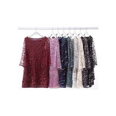 Catherines Women's Plus Size Petite Sequin Chiffon Duet Blouse