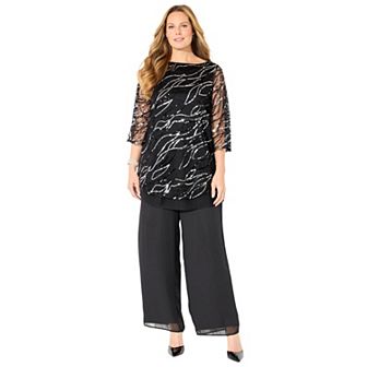 Catherines Women's Plus Size Petite Sequin Chiffon Duet Blouse
