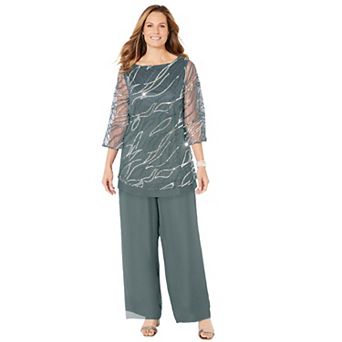 Catherines Women's Plus Size Petite Sequin Chiffon Duet Blouse