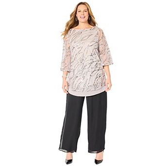 Catherines Women's Plus Size Petite Sequin Chiffon Duet Blouse