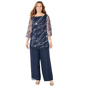 Catherines Women's Plus Size Petite Sequin Chiffon Duet Blouse