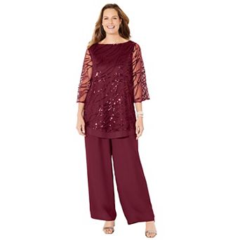 Catherines Women's Plus Size Petite Sequin Chiffon Duet Blouse