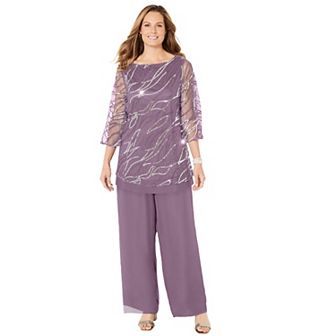Catherines Women's Plus Size Petite Sequin Chiffon Duet Blouse