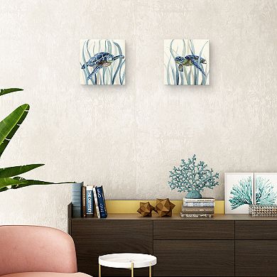 Turtle In Seagrass I / II Canvas Wall Art 2-piece Set