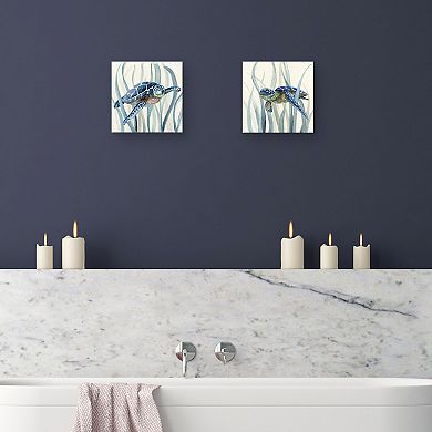 Turtle In Seagrass I / II Canvas Wall Art 2-piece Set
