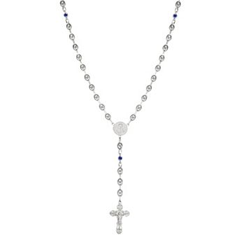 Kristen Kesho Sterling Silver & Stainless Steel Round Cubic Zirconia Rosary Necklace