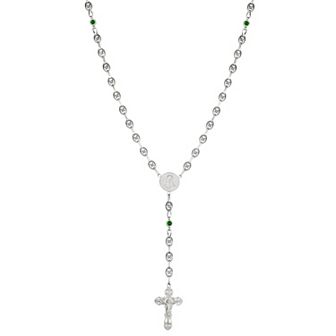 Kristen Kesho Sterling Silver & Stainless Steel Round Cubic Zirconia Rosary Necklace