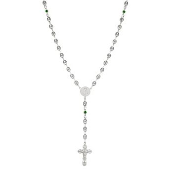 Kristen Kesho Sterling Silver & Stainless Steel Round Cubic Zirconia Rosary Necklace