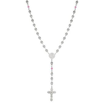 Kristen Kesho Sterling Silver & Stainless Steel Round Cubic Zirconia Rosary Necklace