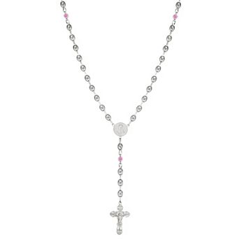 Kristen Kesho Sterling Silver & Stainless Steel Round Cubic Zirconia Rosary Necklace