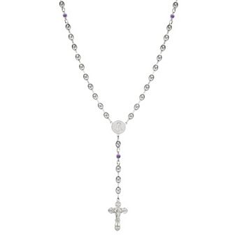 Kristen Kesho Sterling Silver & Stainless Steel Round Cubic Zirconia Rosary Necklace