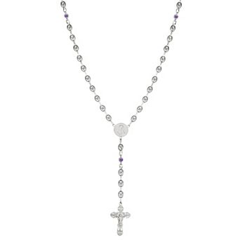 Kristen Kesho Sterling Silver & Stainless Steel Round Cubic Zirconia Rosary Necklace