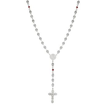 Kristen Kesho Sterling Silver & Stainless Steel Round Cubic Zirconia Rosary Necklace