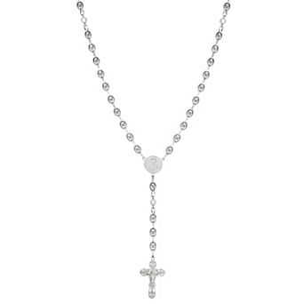 Kristen Kesho Sterling Silver & Stainless Steel Round Cubic Zirconia Rosary Necklace