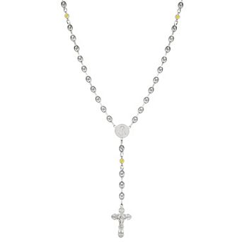Kristen Kesho Sterling Silver & Stainless Steel Round Cubic Zirconia Rosary Necklace