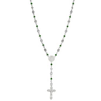 Kristen Kesho Sterling Silver & Stainless Steel Cubic Zirconia Rosary Necklace