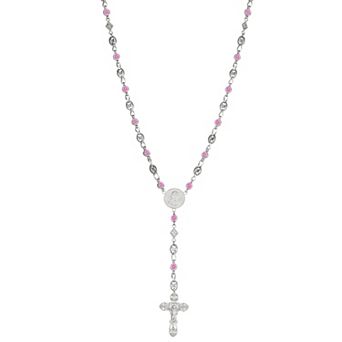 Kristen Kesho Sterling Silver & Stainless Steel Cubic Zirconia Rosary Necklace