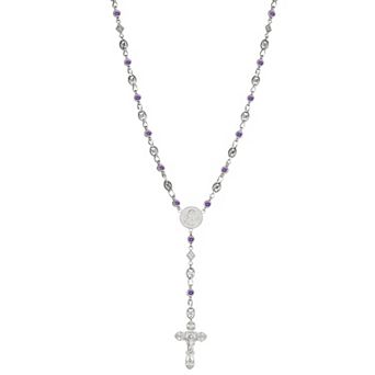 Kristen Kesho Sterling Silver & Stainless Steel Cubic Zirconia Rosary Necklace